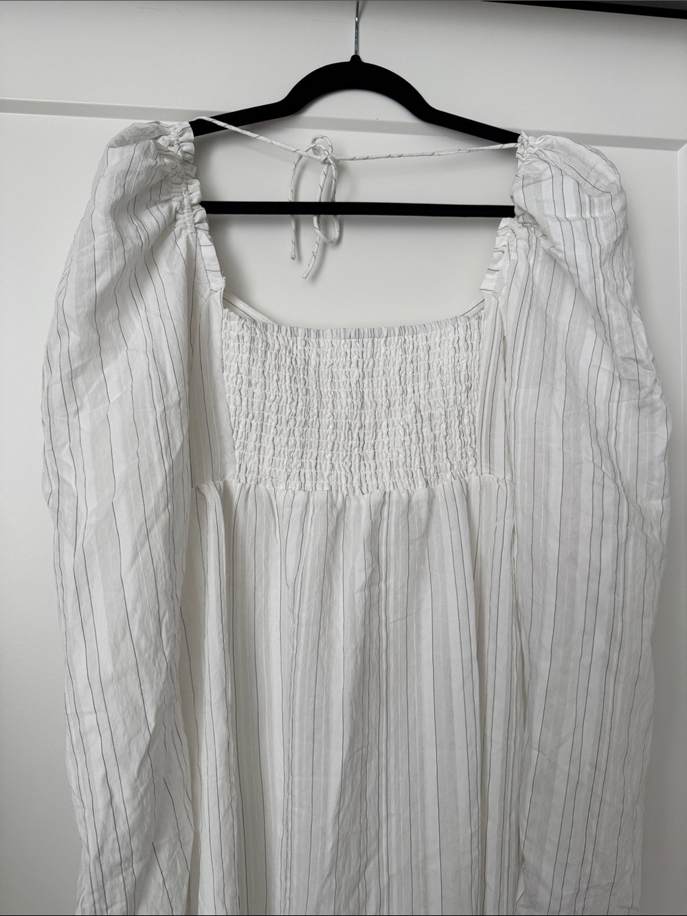 NWT Free People Luna White Pinstripe Button-Front Maxi Top with Puff Shoulders - Picture 8 of 14